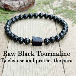 Raw Black Tourmaline Bracelet | Genuine Gemstone | Crystal Healing Bracelet | Protection and Negative Energy Cleanse | Gold Accents | Natural genuine Array bracelets. Buy crystal jewelry, handmade handcrafted artisan jewelry for women.  Unique handmade gift ideas. #jewelry #beadedbracelets #beadedjewelry #gift #shopping #handmadejewelry #fashion #style #product #bracelets #affiliate #ad