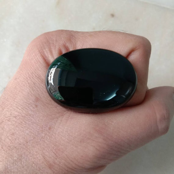 Black Tourmaline Cabochon Oval Shape Well Hand Polished Size 41x29m.m. Perfect For Healing Purpos With No Cracks Solid  Best Solid Rock.