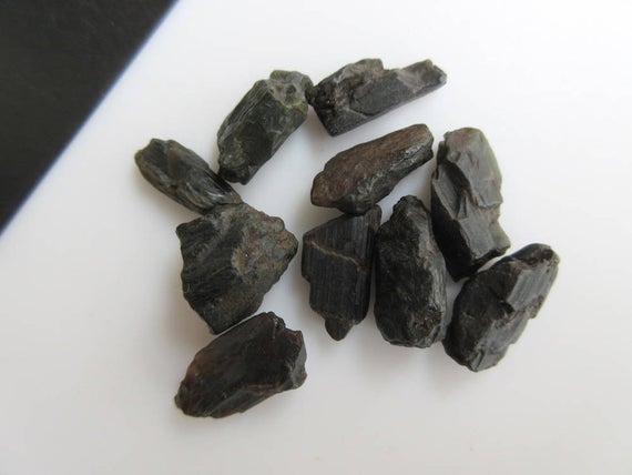 10 Pieces Raw Loose Black Tourmaline Gemstones, 11mm To 14mm Natural Rough Black Tourmaline Loose Stone, Black Tourmaline Crystal, Bb474