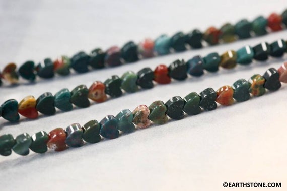 S/ Blood Stone 4mm Flat Heart Beads 15.5" Strand Natural Dark Green/red Gemstone Beads For Jewelry Making