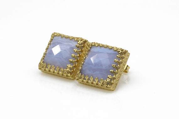 Square Earrings · Agate Earrings · Blue Lace Agate Earrings · Crown Earrings For Bridal · Vintage Earrings · Victorian Earrings