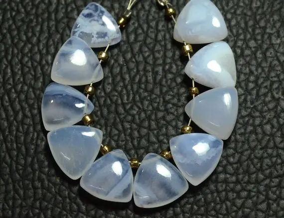 Natural Blue Lace Agate Trillion Beads 10mm Smooth Trillion Shape Briolettes Gemstone Beads Superb Blue Lace Agate Stone (10 Pieces) No4961