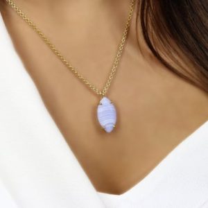 Shop Blue Lace Agate Pendants! Marquise Agate Necklace · Custom Cut Necklace · Long Gemstone Pendant · Blue Lace Agate Necklace · Necklace For Sister | Natural genuine Blue Lace Agate pendants. Buy crystal jewelry, handmade handcrafted artisan jewelry for women.  Unique handmade gift ideas. #jewelry #beadedpendants #beadedjewelry #gift #shopping #handmadejewelry #fashion #style #product #pendants #affiliate #ad