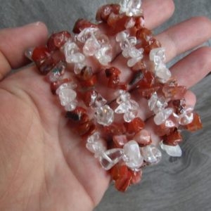 Carnelian and Clear Quartz Chip Bracelet G122 | Natural genuine Carnelian bracelets. Buy crystal jewelry, handmade handcrafted artisan jewelry for women.  Unique handmade gift ideas. #jewelry #beadedbracelets #beadedjewelry #gift #shopping #handmadejewelry #fashion #style #product #bracelets #affiliate #ad