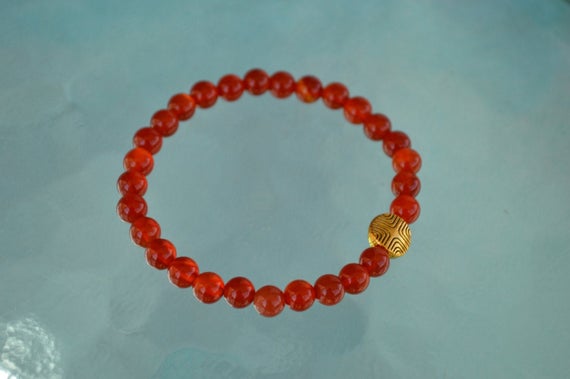 Natural Red Carnelian Bracelet Wrist Mala Beads Healing Bracelet Beaded Yoga Gemstone Boho Reiki Red Bracelet Stacking Dainty Gold Bracelet