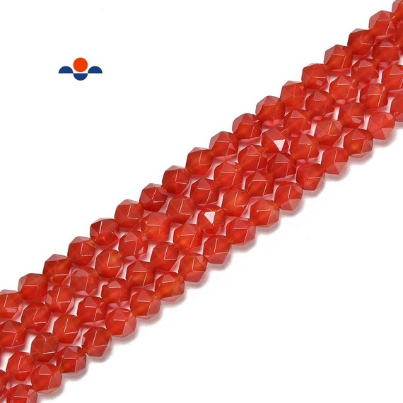 Carnelian Faceted Star Cut Beads Size 8mm 15.5'' Strand