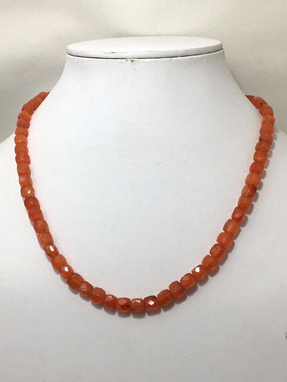 Natural Carnelian Faceted Box 6 To 7 Mm 17.5 Inches  Gemstone Beads Necklace / Necklace Gift / Faceted  Cubes / Carnelian Jewellery