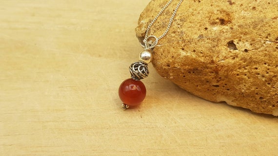 Minimalist Red Carnelian Sphere Pendant. July Birthstone Necklace. 17th Anniversary Gemstone. Reiki Jewelry Uk. 10mm Stone