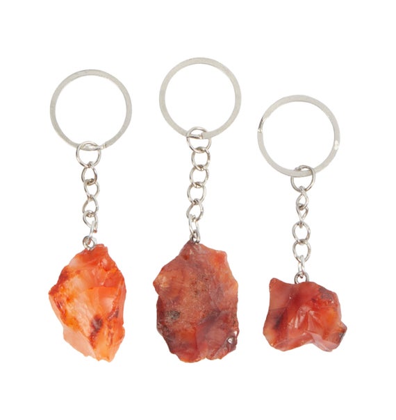 Raw Carnelian Stone Keychain - Raw Carnelian Gemstone Keychain - Rough Carnelian Keychain - Healing Crystals - Carnelian Crystal Keychain
