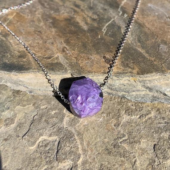 Charoite Necklace / Single Bead Necklace / Stone Jewelry / Sterling Silver Necklace / Faceted Charoite /purple Necklace