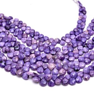 Shop Charoite Bead Shapes! AAA+ Charoite Gemstone Smooth Heart Briolette Beads | 8inch Strand | Russian Purple Charoite Semi Precious Gemstone Beads for Jewelry Making | Natural genuine other-shape Charoite beads for beading and jewelry making.  #jewelry #beads #beadedjewelry #diyjewelry #jewelrymaking #beadstore #beading #affiliate #ad
