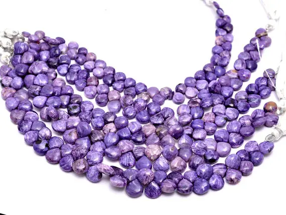 Aaa+ Charoite Gemstone Smooth Heart Briolette Beads | 8inch Strand | Russian Purple Charoite Semi Precious Gemstone Beads For Jewelry Making
