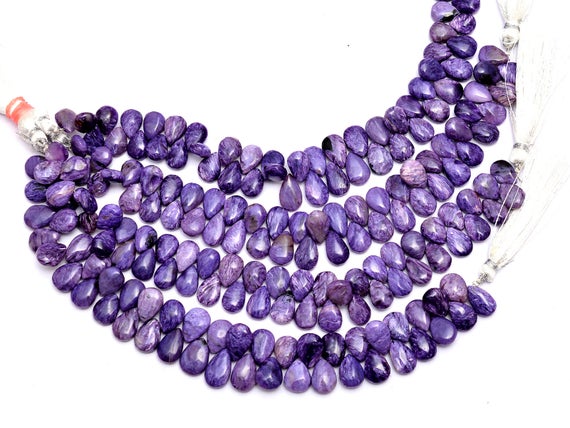Aaa+ Russian Charoite Gemstone 8x11mm-9x13mm Smooth Pear Beads | 8inch Strand | Purple Charoite Semi Precious Gemstone Smooth Briolettes
