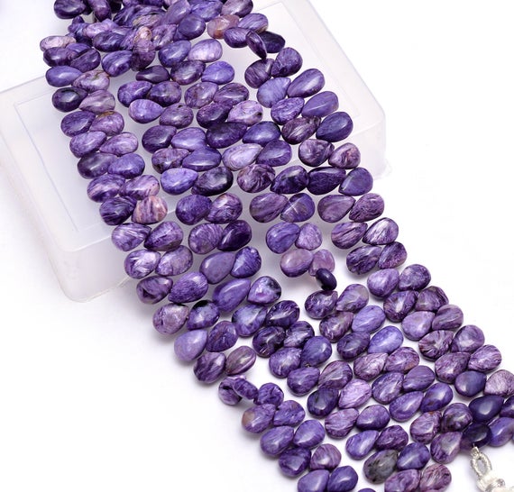 Aaa+ Russian Charoite Gemstone 7x10mm Smooth Pear Beads | 8inch Strand | Purple Charoite Semi Precious Gemstone Smooth Loose Briolettes