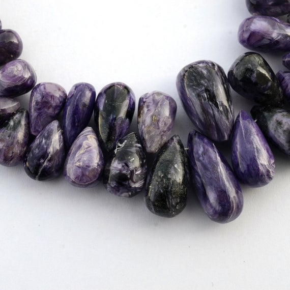 Charoite Smooth Teardrop Briolette Beads, 7mm To 17mm Natural Charoite Smooth Loose Gemstone Beads, Sold As 4 & 8 Inch Strand, Gds2099