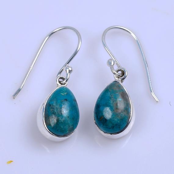 Natural Chrysocolla Earrings ,gemstone Jewelry, 925 Solid Silver Earring, Pear Stone Earring, Chrysocolla Earrings,gifts For Women
