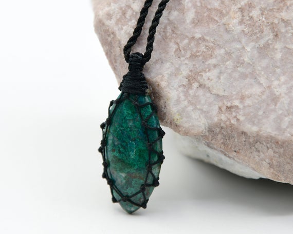 Chrysocolla Pendant, Green Turquoise Necklace, Hippie Jewelry, Healing Crystals And Stones, Women's // Men's Gifts For Birthday
