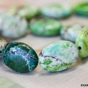 XL/ Lemon Chrysoprase 22x30mm Flat Oval beads 16" strand Size/Shade varies Enhanced green gemstone beads For jewelry making | Natural genuine other-shape Gemstone beads for beading and jewelry making.  #jewelry #beads #beadedjewelry #diyjewelry #jewelrymaking #beadstore #beading #affiliate #ad