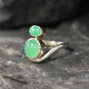Shop Chrysoprase Rings! Chrysoprase Ring, Natural Chyrsoprase, Bohemian Ring, Two Stone Ring, Asymmetric Ring, Curvy Ring, Unique Ring, 925 Silver Ring, Chrysoprase | Natural genuine Chrysoprase rings, simple unique handcrafted gemstone rings. #rings #jewelry #shopping #gift #handmade #fashion #style #affiliate #ad
