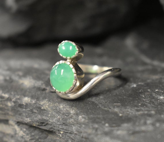 Green Twin Ring, Real Chrysoprase Ring, Green Vintage Ring, Genuine Chrysoprase Ring, Vintage Ring, Statement Ring,unique Gift, Adina Stone