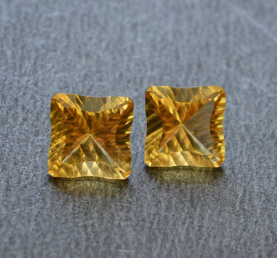 Natural Citrine Earring Pairs, Faceted Gemstone, Matched Pairs, Fancy Cut Citrine Stone, Cufflinks Pairs, 13mm, 2 Pcs Lot #ar7926