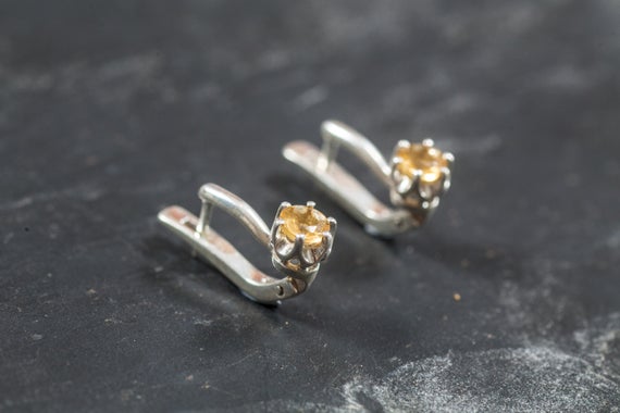 Citrine Earrings, Natural Citrine, Yellow Earrings, Stud Earrings, November Earrings, November Birthstone, Solid Silver Earrings, Citrine