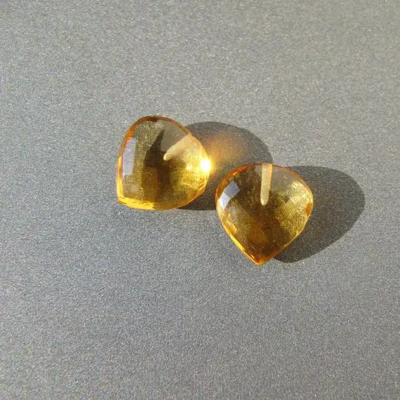 Madeira Citrine Half Drilled Hearts • 9.75mm • Use 0.70-0.80mm Peg • Aaa+ Micro Faceted • Natural Gemstone • Gorgeous Golden Sunny Beads