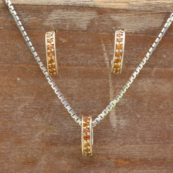 November Birthstone Jewelry Set -  Make An Offer - Citrine Earrings And Necklace Set  - Ready To Ship - Ls3079
