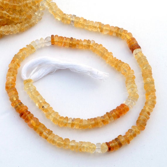 Natural Citrine Shaded Yellow Tyre Rondelle Beads, 4.5mm To 5mm Smooth Citrine Loose Gemstone Beads, Sold As 12 Inch Strand, Gds2109