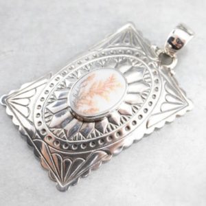 Shop Dendritic Agate Pendants! Southwestern Style Dendritic Agate Pendant, Large Sterling Silver Pendant, Silver Cabochon Pendant, Unisex Pendant WTRTETUP | Natural genuine Dendritic Agate pendants. Buy crystal jewelry, handmade handcrafted artisan jewelry for women.  Unique handmade gift ideas. #jewelry #beadedpendants #beadedjewelry #gift #shopping #handmadejewelry #fashion #style #product #pendants #affiliate #ad