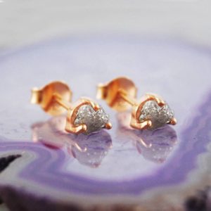 Rough Diamond Rose Gold Stud Earrings, Raw Diamond Earrings | Natural genuine Array earrings. Buy crystal jewelry, handmade handcrafted artisan jewelry for women.  Unique handmade gift ideas. #jewelry #beadedearrings #beadedjewelry #gift #shopping #handmadejewelry #fashion #style #product #earrings #affiliate #ad