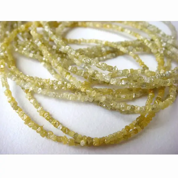 1.5-2mm Yellow Rough Diamond Box Beads, Yellow Raw Cube Diamond Beads, Conflict Free Diamond For Jewelry (4in To 8in Options)