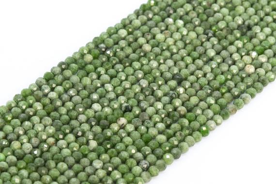 Genuine Natural Grass Green Chrome Diopside Loose Beads Faceted Round Shape 3mm