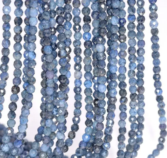 2mm Rare Blue Dumortierite Gemstone Grade Aaa Micro Faceted Blue Round Loose Beads 15.5 Inch Full Strand (80004635-344)