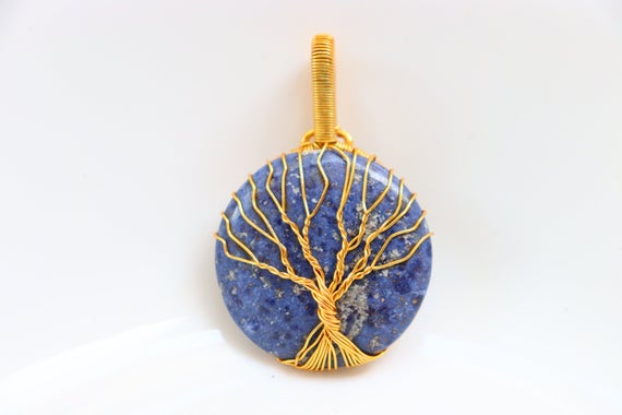 Blue Dumortierite Wire Wrapped Pendant, Gold Plated Pendant, Blue Natural Stone Pendant, Dumortierite Jewellery, Good Luck Pendant, Gemstone