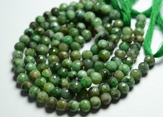 10 Inches Strand Natural Emerald Balls Beads 5.5mm To 6mm Faceted Gemstone Balls Beads Genuine Emerald Beads Precious Stone No3988