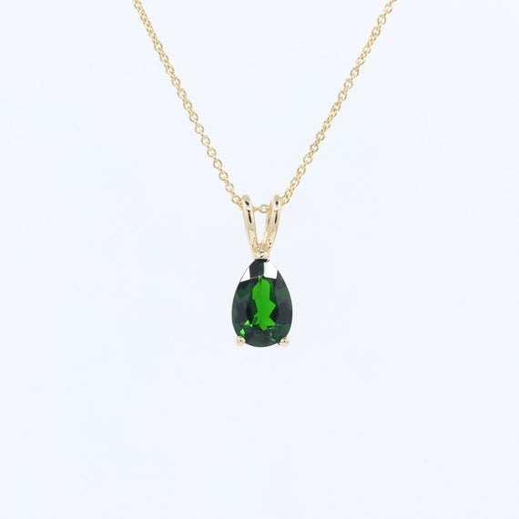 14k 1ct Lab-created Emerald Solitaire Necklace / Emerald Necklace / Solitaire Necklace / Emerald Pendant / Everyday Necklace / Yellow Gold