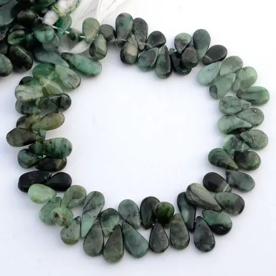 Natural Emerald Smooth Pear Shaped Briolette Beads, 10mm To 14mm Loose Gemstone Green Emerald Beads, Sold As 9 Inch Strand, Gds2116