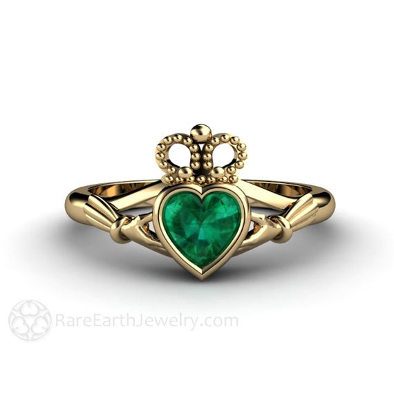 Emerald Claddagh Ring Celtic Jewelry Celtic Engagement Ring Irish Wedding Ring Or Promise Ring Solid Gold 14k 18k And Platinum