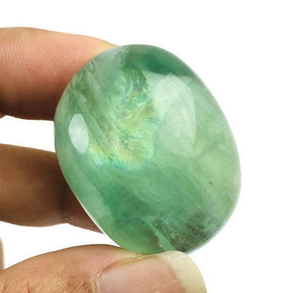 Green Fluorite Crystal (1) Round Fluorite Tumbled Stone Aa Medium (clear Green) Polished Smooth Crystal Natural Gemstone