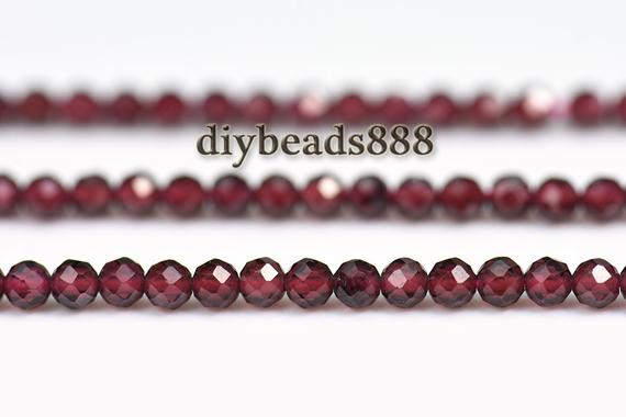 15 Inch Strand Of Wine Red Garnet Faceted Round Beads 3mm