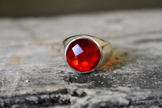 Garnet Quartz Ring , Rose Cut Signet Ring , 925 Sterling Silver , Unisex Ring , Man Ring , Garnet Gemstone , Garnet Silver Ring