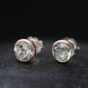 Shop Green Amethyst Earrings! Green Amethyst Stud earrings in 9K Rose Gold, Gift For Her, Christmas Gift | Natural genuine Green Amethyst earrings. Buy crystal jewelry, handmade handcrafted artisan jewelry for women.  Unique handmade gift ideas. #jewelry #beadedearrings #beadedjewelry #gift #shopping #handmadejewelry #fashion #style #product #earrings #affiliate #ad