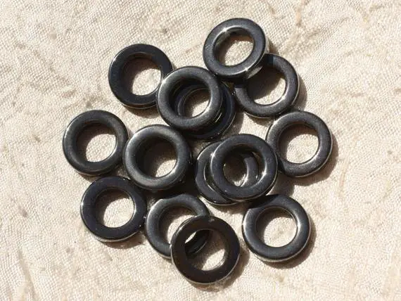 4pc - Perles Pierre - Hematite Cercles Donuts Ronds 16mm Gris Noir Metal - 4558550018625
