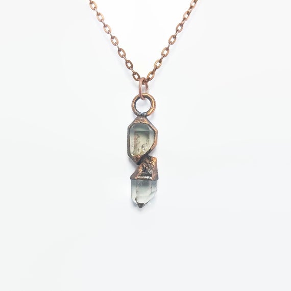 Raw Crystal Necklace | Raw Crystal Pendant | Herkimer Diamond Necklace | Herkimer Diamond Pendant | Copper Necklace | Raw Stone Necklace