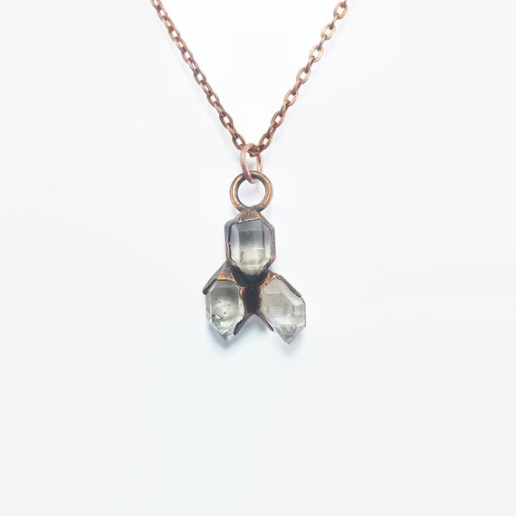 Raw Crystal Necklace | Raw Crystal Pendant | Herkimer Diamond Necklace | Herkimer Diamond Pendant | Copper Necklace | Raw Stone Necklace