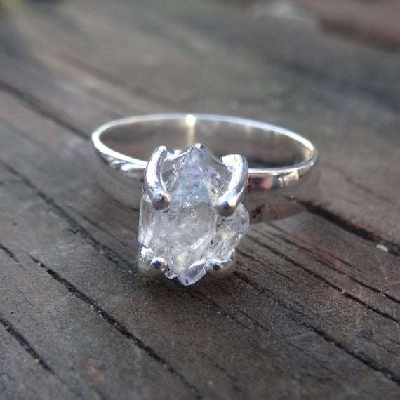 Sterling Silver Natural Herkimer Diamond Ring Size 7 - Double-terminated Quartz Crystal Ring - Natural Stone Ring Size 7 - Diamond Ring