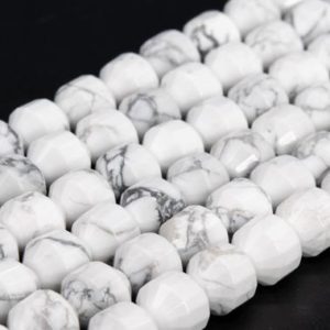 Shop Howlite Faceted Beads! Genuine Natural Howlite Loose Beads Faceted Bicone Barrel Drum Shape 9x8mm 11x10mm | Natural genuine faceted Howlite beads for beading and jewelry making.  #jewelry #beads #beadedjewelry #diyjewelry #jewelrymaking #beadstore #beading #affiliate #ad