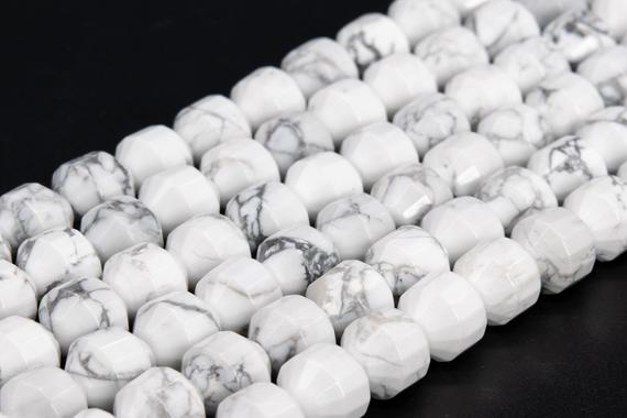 Genuine Natural Howlite Loose Beads Faceted Bicone Barrel Drum Shape 9x8mm 11x10mm