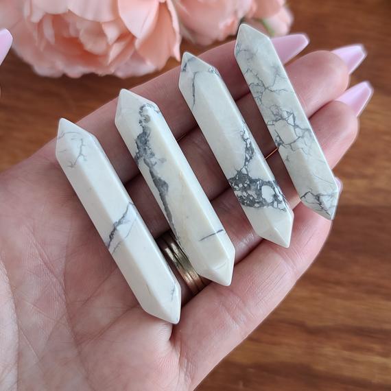 Small Howlite Double Terminated Crystal Wand 2", Bulk Lots Of Dt Crystal Points For Jewelry Making, Wire Wrapping, Or Crystal Grids